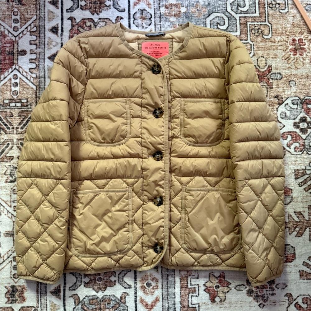 J. Crew Quilted Puffer Jacket in Tan